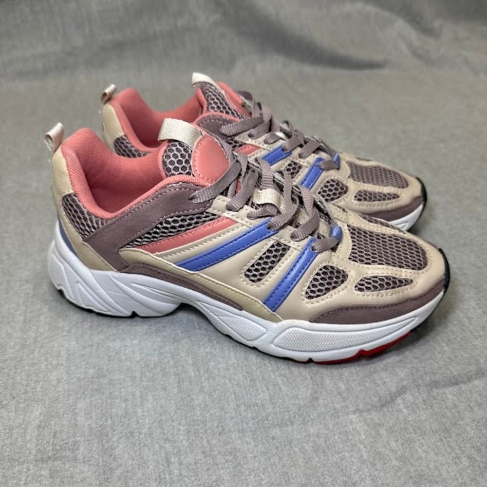 Womens Fashion Sneakers Athletic Running Shoes Light Beige Blue Pink Size US 8